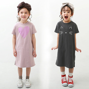 女童t恤裙日系夏装童装，中大童洋气可爱卡通，女孩儿童连衣裙直筒裙