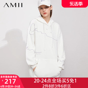 amii加厚加绒卫衣女2024春季宽松上衣连帽外套中长款时尚抓绒