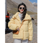 奶黄色羽绒服棉服外套，女款冬季2023年小个子加厚短款面包服冬
