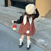 童装女童泡泡袖打底衫，毛衣节日小香风，兔兔连衣裙女童新年红色裙子