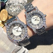 表女表带时装水钻士手表银色个性时尚不锈钢石英日历国产腕表