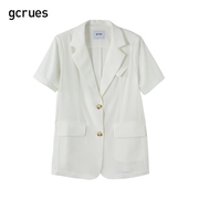 gcrues小西装女夏薄款短袖2024韩版宽松白色短款外套气质时尚