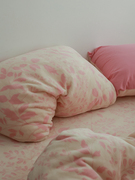 粉黛  牛奶绒浪漫粉温柔花卉加厚保暖单件床品床单床笠被套枕套