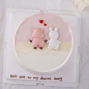情侣小动物背影蛋糕装饰摆件网红小猪小兔子情人表白纪念烘焙插件