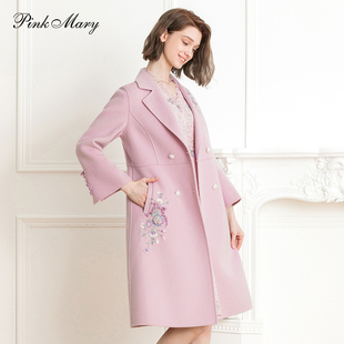 pinkmary粉红玛琍毛呢外套，女2023秋冬时尚中长款大衣pmamw6006