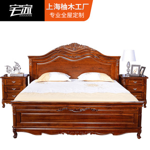 宅家全柚木床纯柚木家具，全实木床欧式双人床1.8米1.5婚床雕花卧室