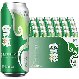 雪花啤酒清爽500ml*24听麦汁浓度8度罐装整箱啤酒