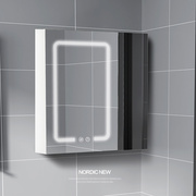 智能浴室镜柜挂墙式带灯镜箱除雾镜子置物架卫生间收纳一体黑白色