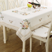 家用布艺餐桌布台布布艺田园棉麻绣花茶几桌布中式轻奢长方形盖巾