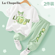 拉夏贝尔女童夏季套装韩版长裤，2024白色短袖夏天衣服儿童夏装