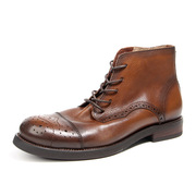 布洛克皮靴头层牛皮，复古擦色做旧男鞋马丁靴，高帮鞋8826-5