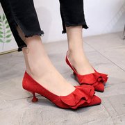 小清新舒适高跟鞋女2021年秋冬季红色婚鞋小跟低跟3cm单浅口
