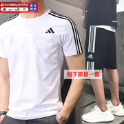 Adidas阿迪达斯健身套装男2024白色短袖半截袖运动短裤五分裤