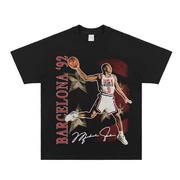NBA公牛23号美式篮球T恤印花复古嘻哈小领口男女纯棉圆领短袖