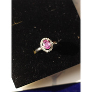 Auw英国进口中古风格天然粉色红宝石钻石复古925银镀金开口戒指女