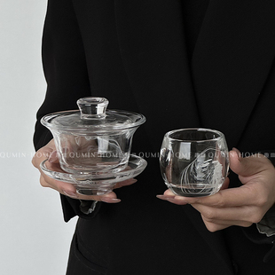 趣皿 国潮水墨风茶具套装家庭待客厅茶杯高颜值小众设计感玻璃杯