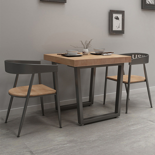美式实木正方形桌子咖啡厅奶茶小吃店四人桌简约铁艺餐厅桌椅组合