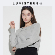 LUV IS TRUE灰色方领假两件卫衣女春秋短款外套小众设计感上衣