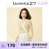 iammix27短袖针织衫女夏季时尚，撞色拼接斜门襟polo领套头针织上衣