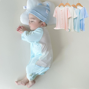 夏季宝宝睡袋莫代尔连体衣，婴儿开衫睡衣长袖空调服后背透气网衣服