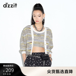 dzzit地素 奥莱夏款短款复古V领针织开衫女3D2E5276P