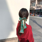 法式春秋丝巾女小长条夏季绑包薄款温柔丝带发带绑发飘带绿色围巾