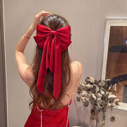 韩式新娘头饰红色缎面夸张2022大蝴蝶结发夹少女绑发发带夏天