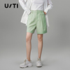 uti浅绿色阔腿西装短裤女装，高级感小清新休闲裤，尤缇2023春季