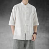 唐装男夏季薄款短袖中国风男装中式复古盘扣，纯棉半袖衬衫汉服茶服