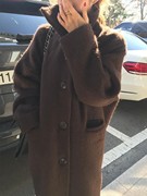 韩国sienne棕色/深蓝羊驼毛大衣ins博主同款外套质感