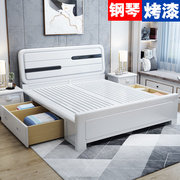 现代简约时尚实木床1.8m1.5米双人床，白橡木(白橡木)黑白色床卧室家用童床