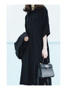 annandsam极简款黑色雪纺，衬衫连衣裙长裙短袖春夏，女原创设计