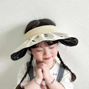 女童帽子夏季大帽檐防晒儿童空顶帽遮阳黑胶防紫外线女孩太阳帽