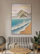 客厅沙发背景墙纯手绘油画金山海景厚肌理现代立体装饰画高档