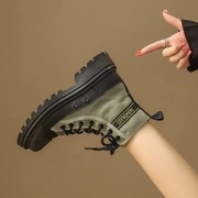 马丁靴女2023秋季高帮帆布鞋，英伦风工装，短靴子女户外时尚