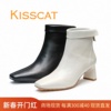 kisscat接吻猫2023秋季复古时尚，真皮粗跟短靴女靴ka43518-16