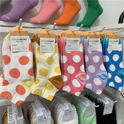 kikiyasocks韩国东大门夏季薄款女袜甜美拼色圆波点透气短筒袜子