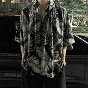 夏威夷古巴领短袖冰丝花衬衫男夏季薄款美式复古潮牌ins衬衣外套