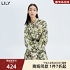 商场同款lily2023女装，浪漫印花优雅气质，洋气高腰连衣裙