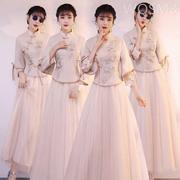 中式伴娘服2024秋冬中国风新娘，结婚伴娘团姐妹裙显瘦旗袍礼服
