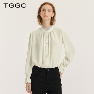 tggc台绣衬衫女2024春季法式设计气质上衣简洁优雅白色衬衣
