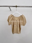 安娘韩国进口女装2024年夏季一字领橡筋泡泡短袖套头衬衫