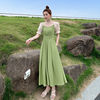 大码牛油果绿色温柔风连衣裙，女夏季收腰显瘦高级感气质长裙子