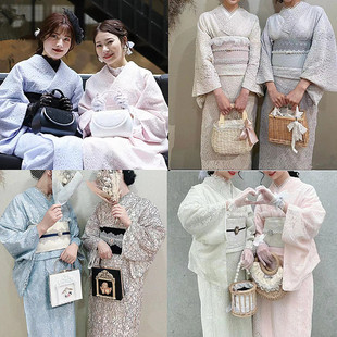 日本正装女士和服蕾丝，和服双层化纤传统款式日系清新多花色蕾丝