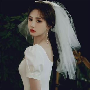 新娘蓬蓬头纱多层婚纱，结婚包边头纱，简约短款韩式旅拍头纱