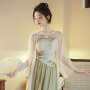 新中式汉元素印花吊带抹胸上衣外衫半裙三件套复古收腰套装女夏季