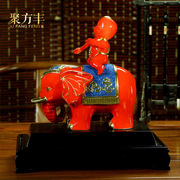 B006中国红大象吉祥三宝漆线雕工艺品摆件家居客厅电视柜装饰品