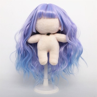棉花娃娃假发20cm假发紫蓝，渐变藕粉色，长卷发人形玩偶公仔假头