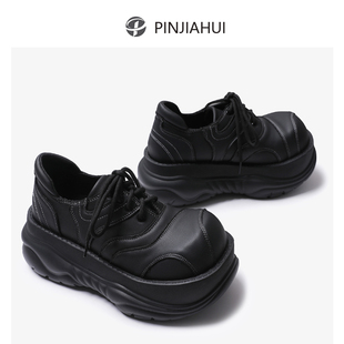 pinjiahui复古厚底单鞋女2024小个子增高百搭休闲小皮鞋小众