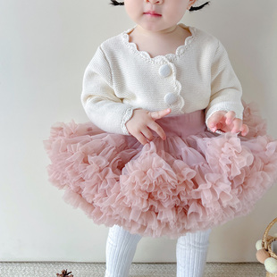 韩版婴儿秋冬装女宝宝针织外套，女童洋气棉线毛衣，开衫多巴胺风套装